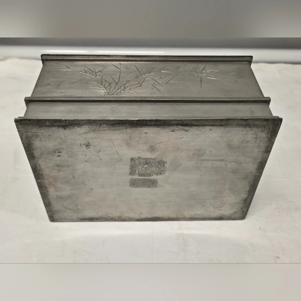 Antique 1920 Chinese Kut Hing Pewter Swatow Dragon Jewelry Trinket Box